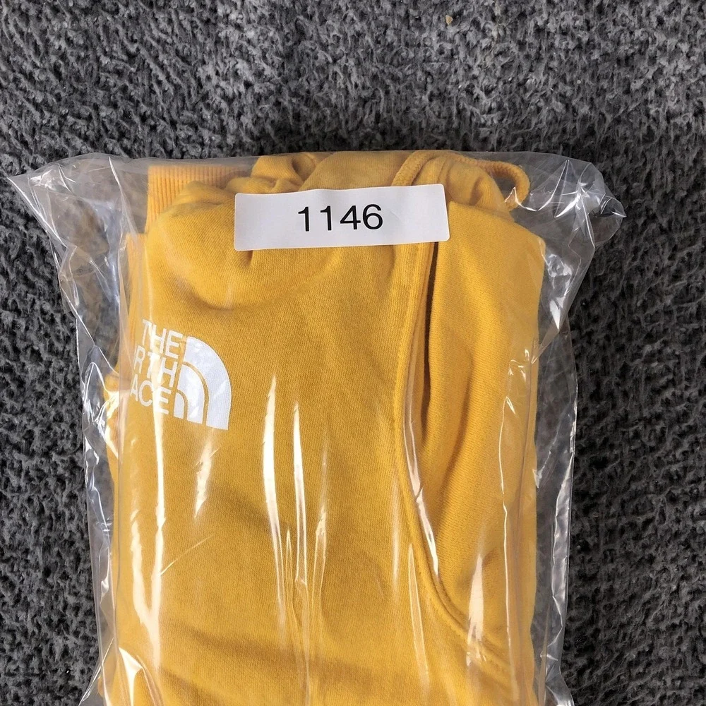 The North Face Hoodie Mens Large Yellow Graphic Fleece Pullover Back Logo